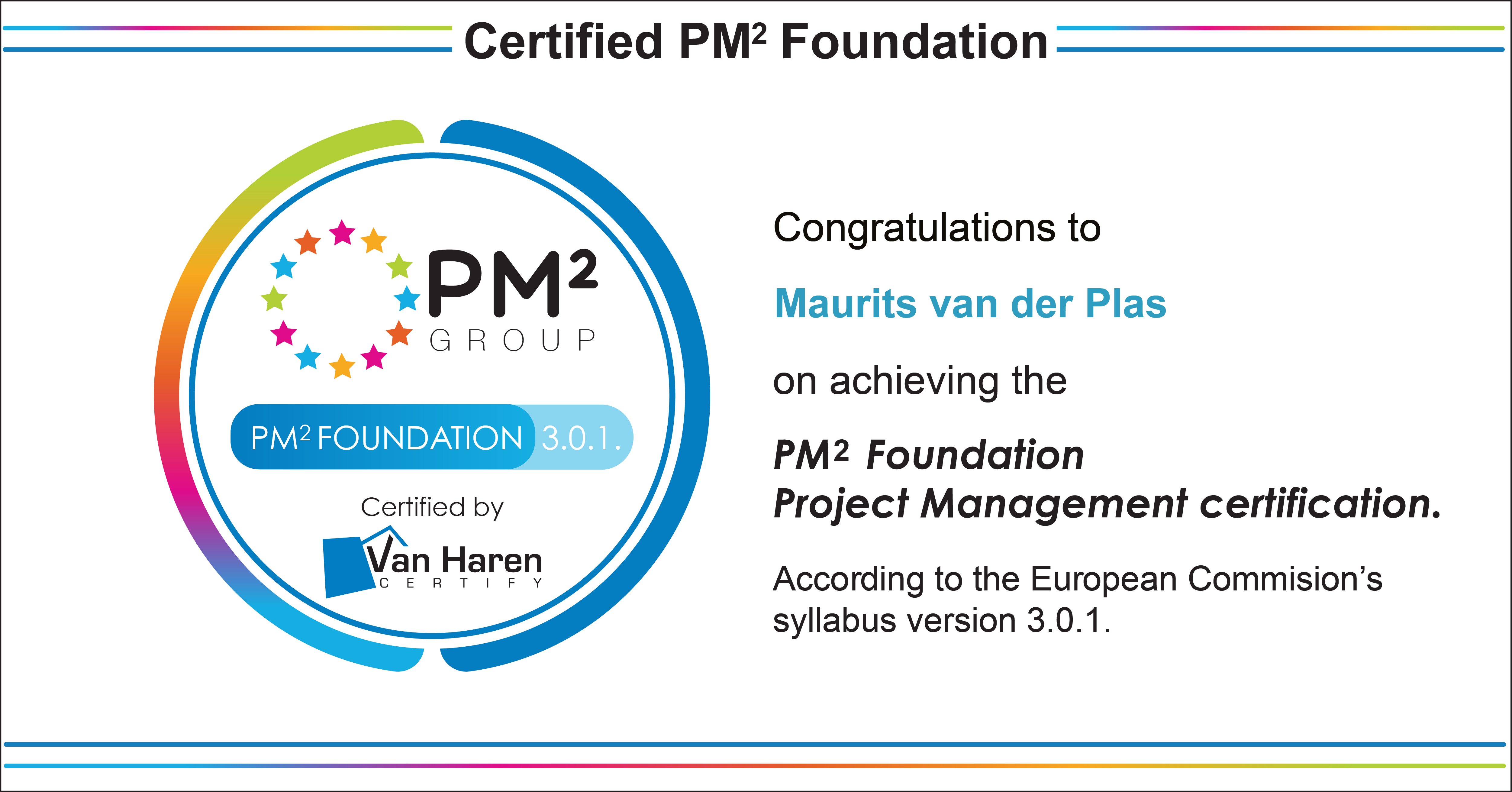 Sample PM² Foundation certificate